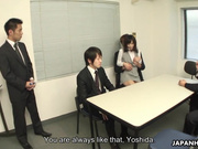 Japanese office girl is blowing a cock of a horny interviewer